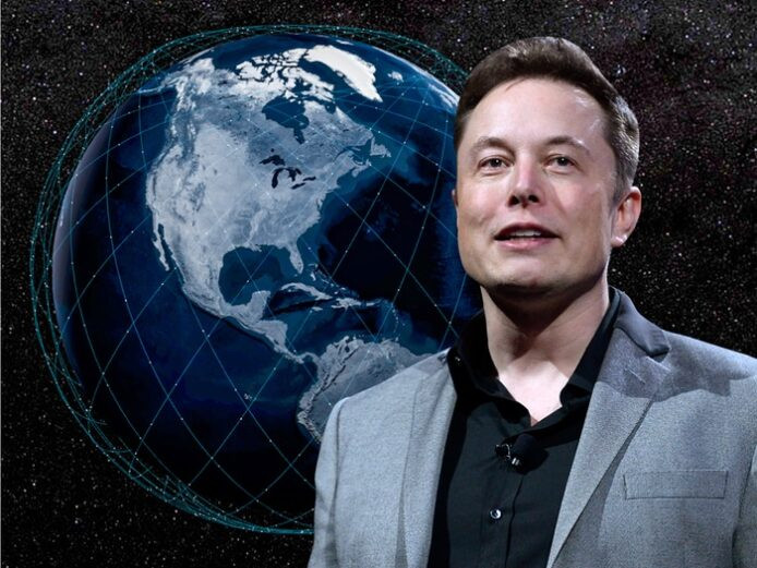 Elon Musk 與地球背景 Elon Musk 在太空背景前演講.