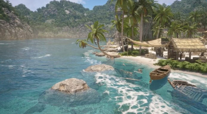 熱帶海灘與棕櫚樹 熱帶海灘景色,碧藍海水與棕櫚樹.